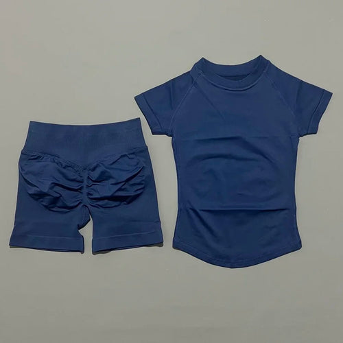 2 Pcs Gym Sets Short Sleeve Seamless Yoga Fitness Set